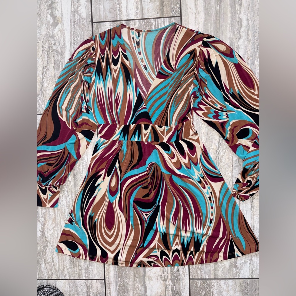 Groovy Boho Retro Misses MEDIUM Dress Multicolor Abstract Print Women's EUC